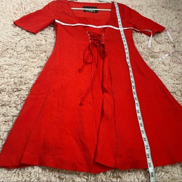 Anthropologie Maeve Red Corset Front Ribbed Textured A-Line Dress - Picture 15 of 15